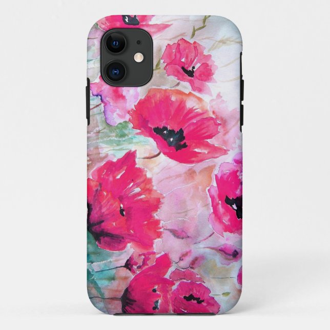 Coques Case-Mate iPhone Pavot rose aquarelle. (Dos)