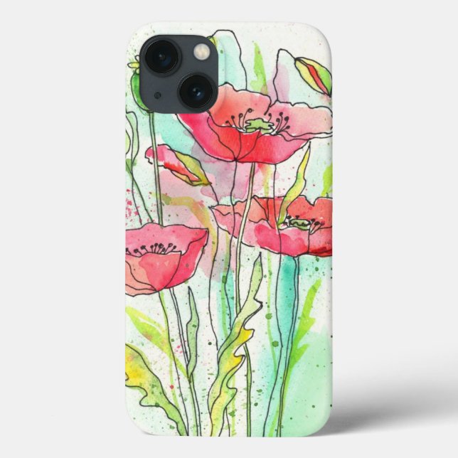 Coques Case-Mate iPhone Pavots peints d'aquarelle (Verso)