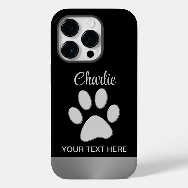 Coques Case-Mate iPhone Paw Chien Argent sur arrière - plan noir (Verso)