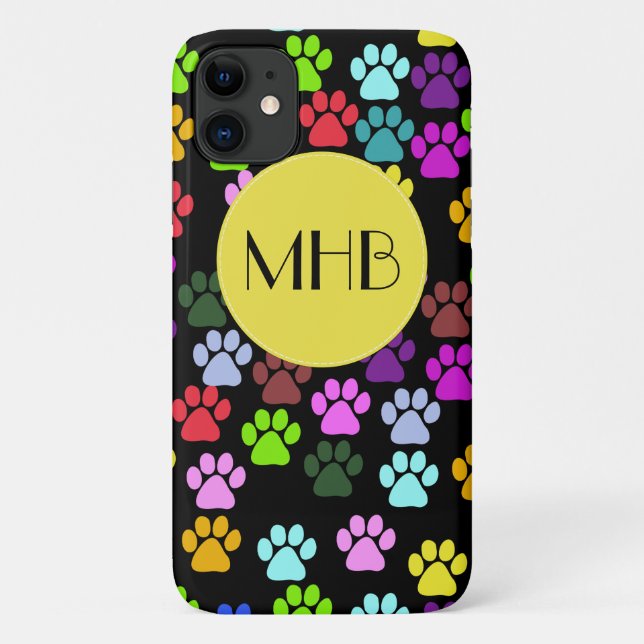 Coques Case-Mate iPhone Paws Colorés, Motif Paw, Paws Chiens, Monogramme (Dos)
