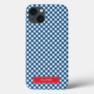 Coque Case-Mate iPhone Pays Chic Bleu En vichy Personnaliser avec le nom