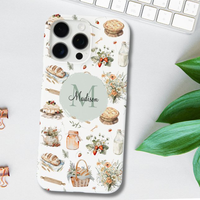 Coques Case-Mate iPhone Pays de la fraise florale fantaisiste monogrammée (In situ)