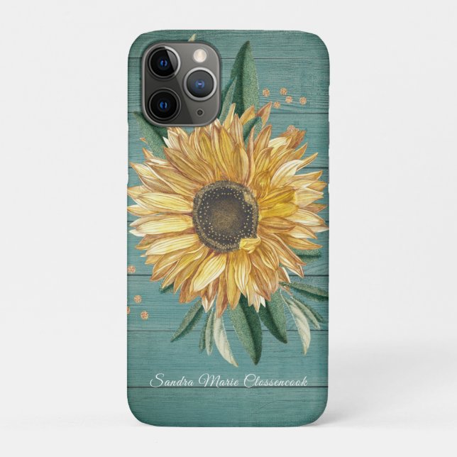 Coques Case-Mate iPhone Pays Rustique Golden Tournesol Vert Bois (Dos)