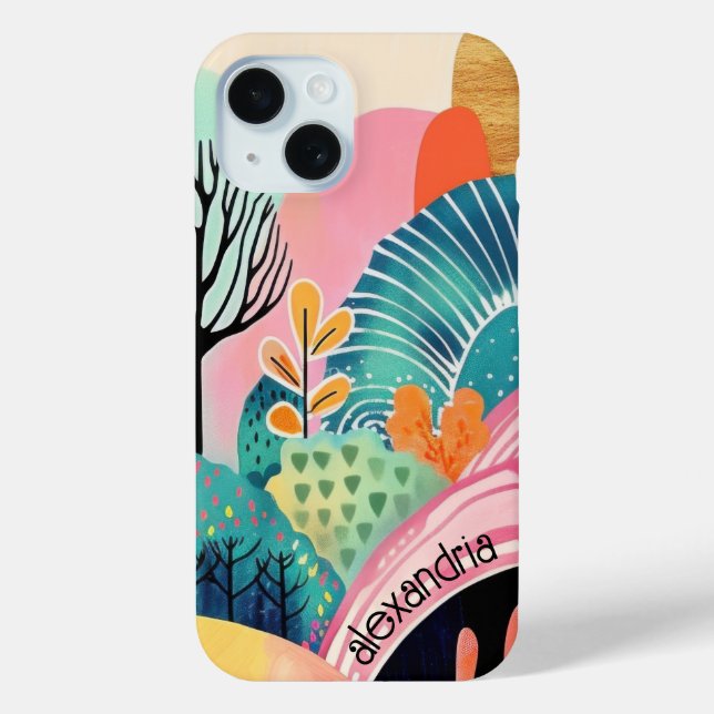 Coques Case-Mate iPhone Paysage Aquarelle Peinture Abstraite Avec Nom (Verso)