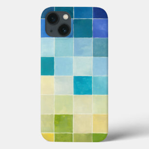 Etui iPhone 13 Paysage avec des Carrés multicolores