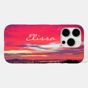 Coques iPhone 16 Pro Paysage côtier rose chaud Sunset Nom du script Bol