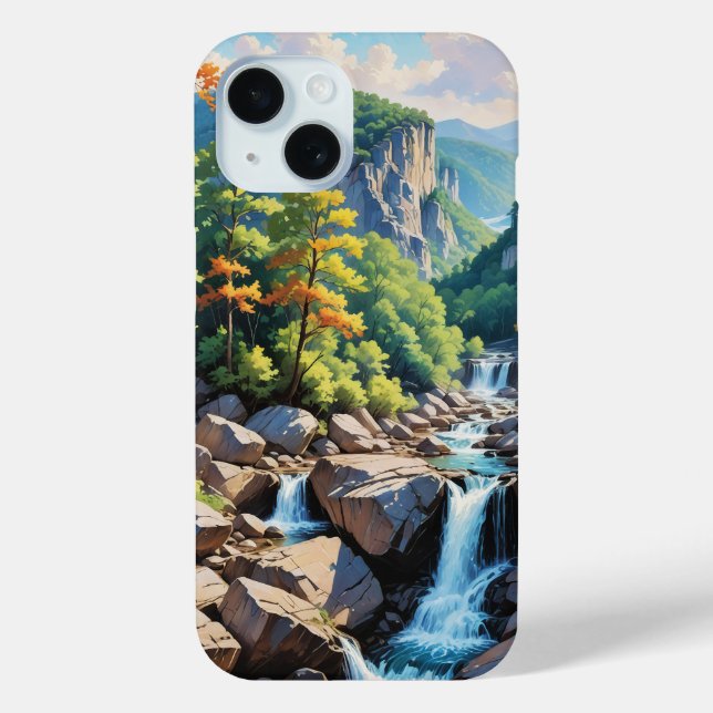 Coques Case-Mate iPhone Paysage de la cascade de Serene Mountain (Verso)