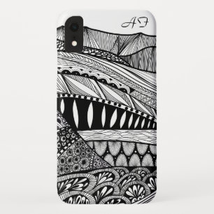 Case-Mate iPhone Case Paysage de montagne art abstrait de doodèle noir b
