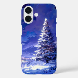 Coque Pour iPhone 16 Paysage de montagne enneigée avec un arbre de Noël