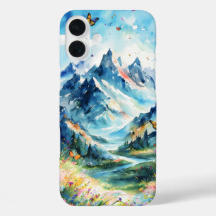 Coque Pour iPhone 16 Plus Paysage de montagne majestueux avec papillons, Wil
