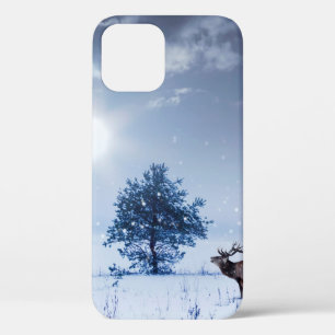 Case-Mate iPhone Case Paysage d'hiver de couleur bleue. Arbre solitaire