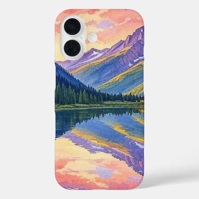 Coques Case-Mate iPhone Paysage du lac Watercolor Mountain (Verso)