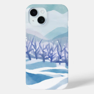 Coque Case-Mate iPhone Paysage hivernal peinture à l'aquarelle bleue enne