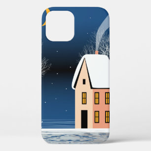 Case-Mate iPhone Case Paysage nocturne d'hiver. Maison cosy, divers arbr
