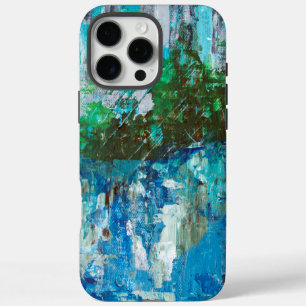Coque iPhone 16 Pro Max Paysage Texturé Abstrait Bleu et Vert