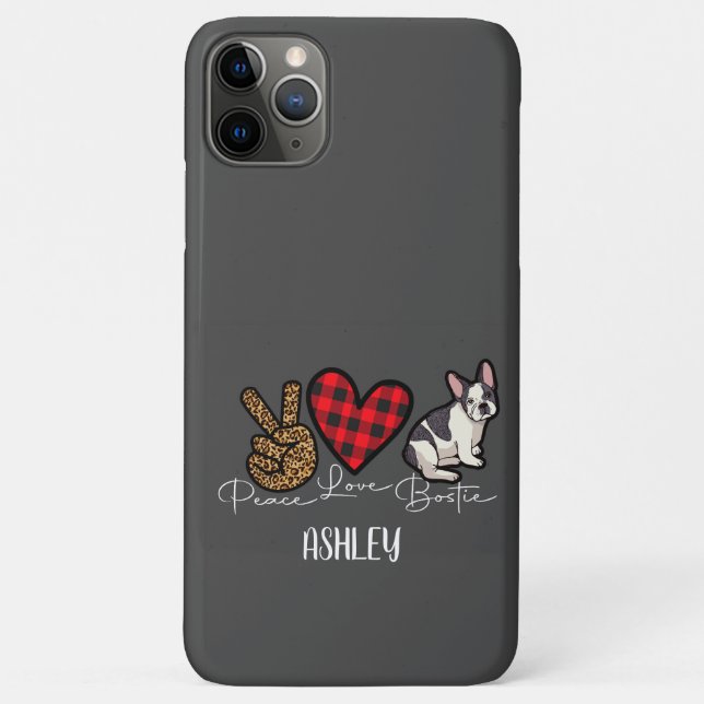 Coques Case-Mate iPhone Peace Love Boston Terrier Plaid Cute Amoureux des  (Dos)