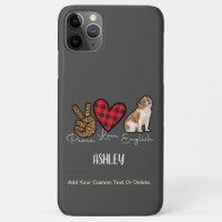 Peace Love English Bulldog Plaid mignon Amoureux d