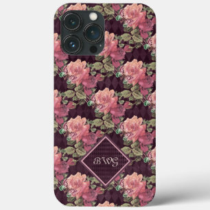 Case-Mate iPhone Case Peach Flowers on Purple Diamonds Monogramme