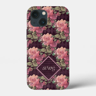 Case-Mate iPhone Case Peach Flowers on Purple Diamonds Monogramme