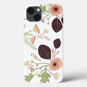 Case-Mate iPhone Case Peach Green Tossed Flowers Feuilles
