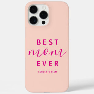 Coque iPhone 16 Pro Max Peach Moderne Meilleure Maman Jamais Hot Pink Scri