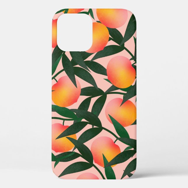 Coques Case-Mate iPhone Peach motif sur arrière - plan rose. Fruit à main (Verso)