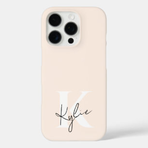 Coque iPhone 16 Pro Peach Pale Moderne Nom Personnalisé Monogramme -