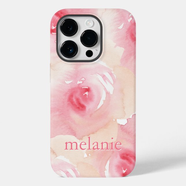 Coques Case-Mate iPhone Peach rose Aquarelle Nom floral (Verso)