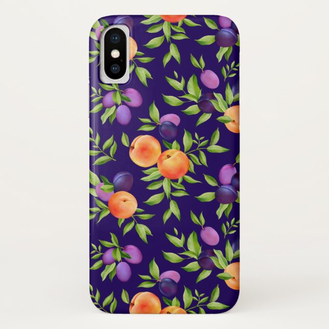 Coques Case-Mate iPhone Peaches Plums Purple Cute Fruit Motif botanique (Dos)