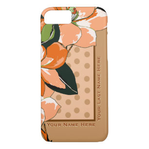Coque iPhone 7 Peachy Azaleas, Pois + Camel_Personnalisé