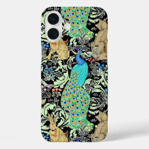 Coque Pour iPhone 16 Plus Peacock Art Nouveau Impression, Turquoise & Neutra