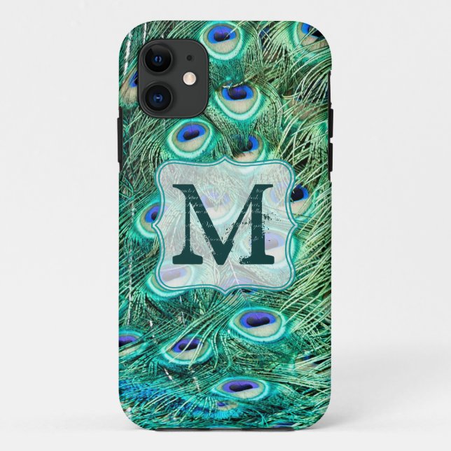 Coques Case-Mate iPhone Peacock Bird Feather Turquoise Monogramme IPHONE 5 (Dos)