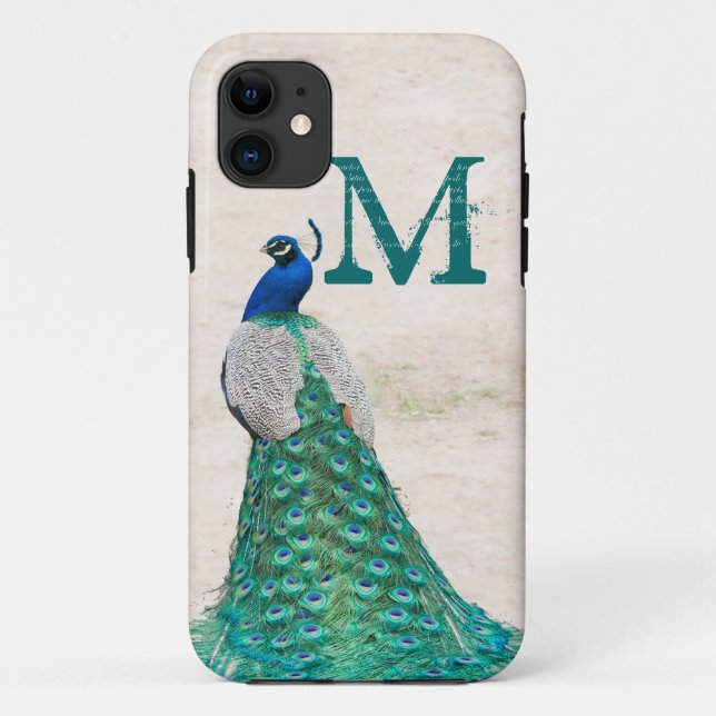 Coques Case-Mate iPhone Peacock Bird Feather Turquoise Monogramme IPHONE 5 (Dos)