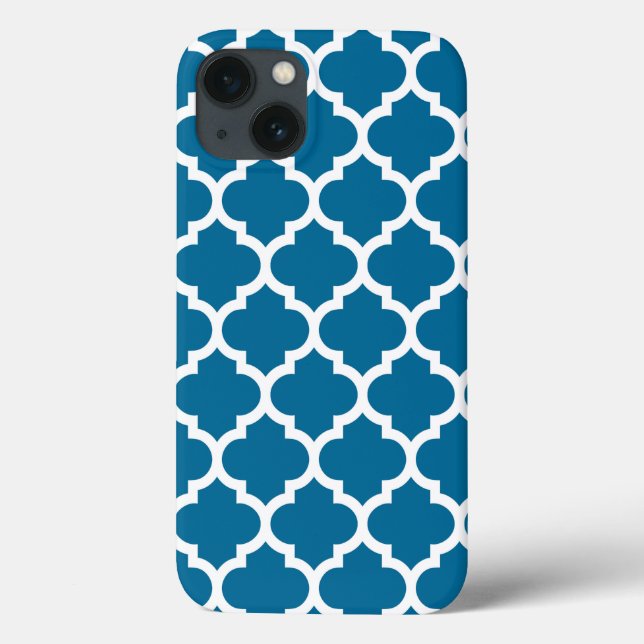 Coques Case-Mate iPhone Peacock Blue White Moroccan Quatrefoil Pattern #5 (Verso)