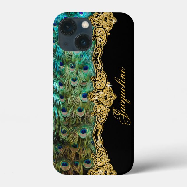 Coques Case-Mate iPhone Peacock Feather Gold Parties scintillant Nom Vinta (Verso)