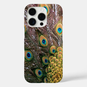 Coque iPhone 16 Pro Peacock Feathers Emerald Green et Gold