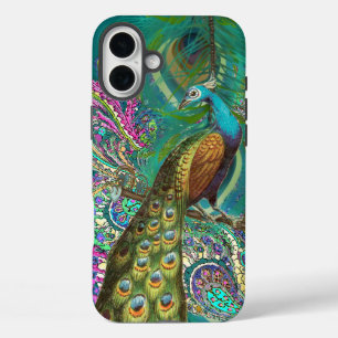 Coques iPhone 16 Plus Peacock & Feathers Gold Paisley