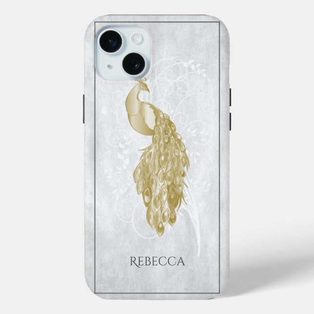 Coques Case-Mate iPhone Peacock Gold Elegant Personnalisé (Verso)