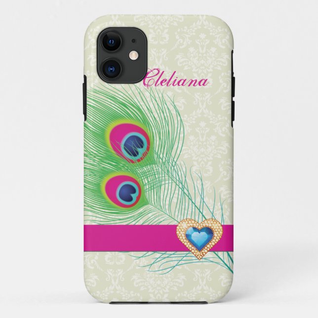 Coques Case-Mate iPhone Peacock plumes bijou coeur personnalisé (Dos)