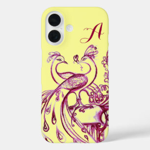 Coques iPhone 16 PEACOCKS EN AMOUR MONOGRAM violet jaune