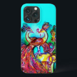 Case-Mate iPhone Case PEACOCKS EN AMOUR Rouge Turquoise Bleu<br><div class="desc">Elégante peinture à l'aquarelle fantaisie avec feuille d'or et d'argent.</div>
