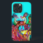 Case-Mate iPhone Case PEACOCKS EN AMOUR Rouge Turquoise Bleu<br><div class="desc">Elégante peinture à l'aquarelle fantaisie avec feuille d'or et d'argent.</div>