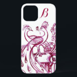 Coques Pour iPhone PEACOCKS IN LOVE MONOGRAM Rouge et blanc<br><div class="desc">Dessin élégant et fantaisiste en rouge et blanc.</div>
