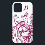 Coques Pour iPhone PEACOCKS IN LOVE MONOGRAM Rouge et blanc<br><div class="desc">Dessin élégant et fantaisiste en rouge et blanc.</div>