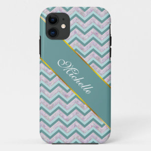 Coque iPhone 11 Pearl Floral Turquoise ZigZag Motif