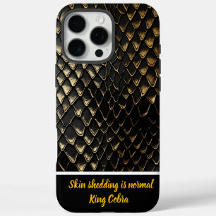Coque iPhone 16 Pro Max Peau brillante de serpent noir et or
