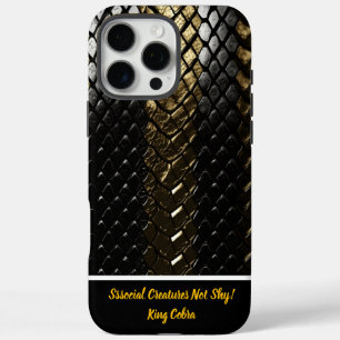 Coque iPhone 16 Pro Max Peau brillante de serpent noir et or