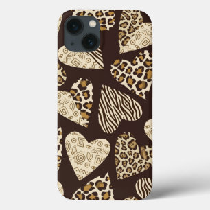 iPhone 13 Case Peau d'animal aux coeurs
