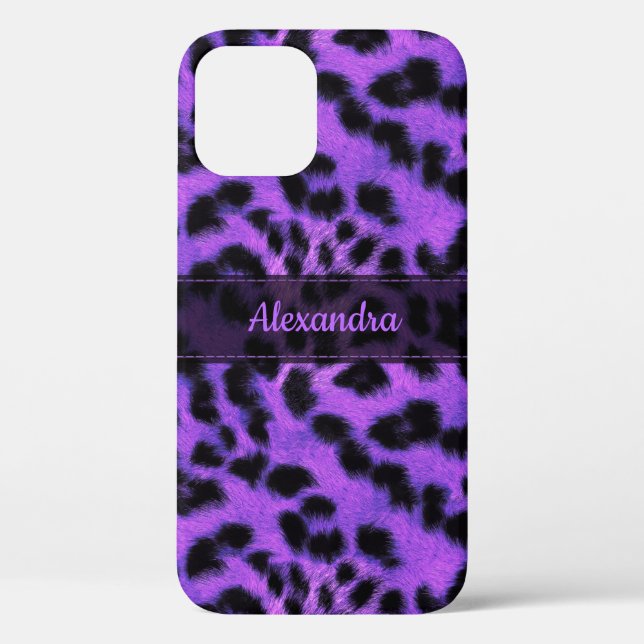 Coques Case-Mate iPhone Peau de léopard de neige violet Imprimer, Nom pers (Verso)