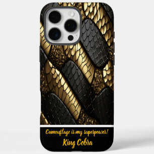 Coque iPhone 16 Pro Max Peau de serpent noire et or magnifique
